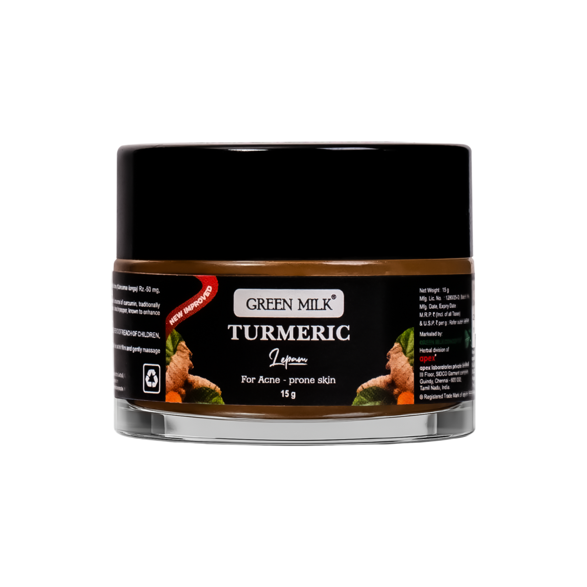 Green Milk Turmeric Lepidum jar on a white background