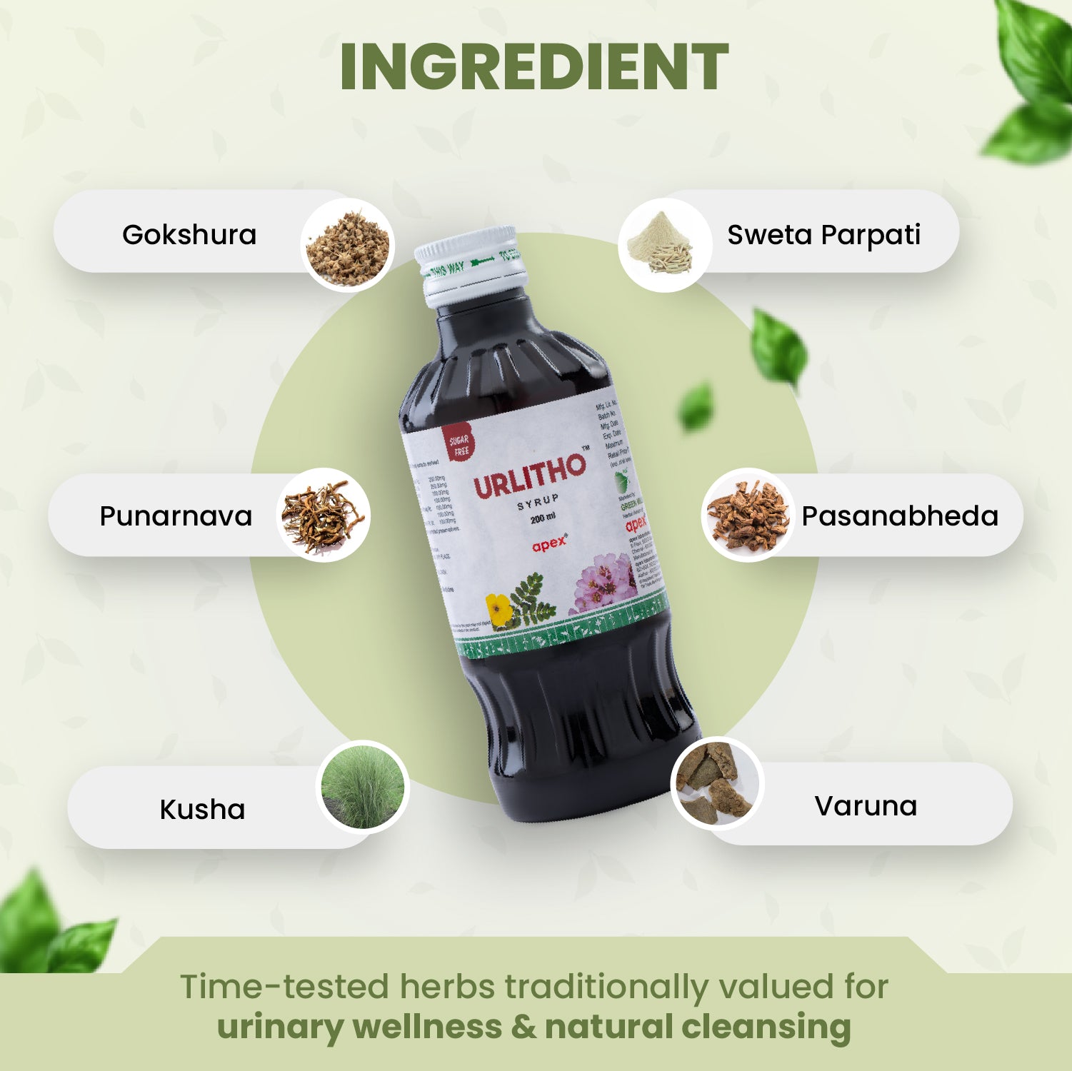 URLITHO bottle with ingredients labeled on a green background