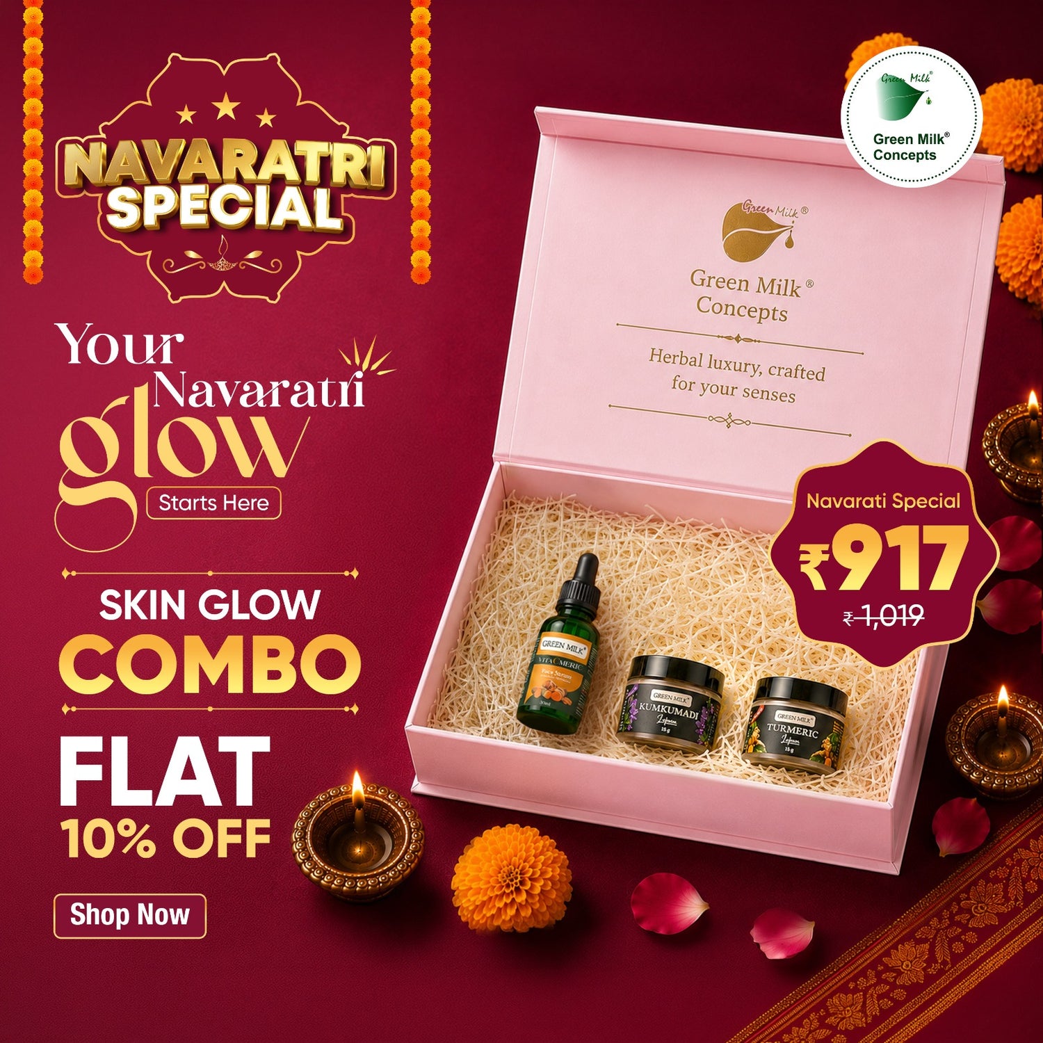Navaratri Skin Glow Combo | VitaCmeric Face Serum 30ml + Turmeric Lepam 15g + Kumkumadi Lepam 15g
