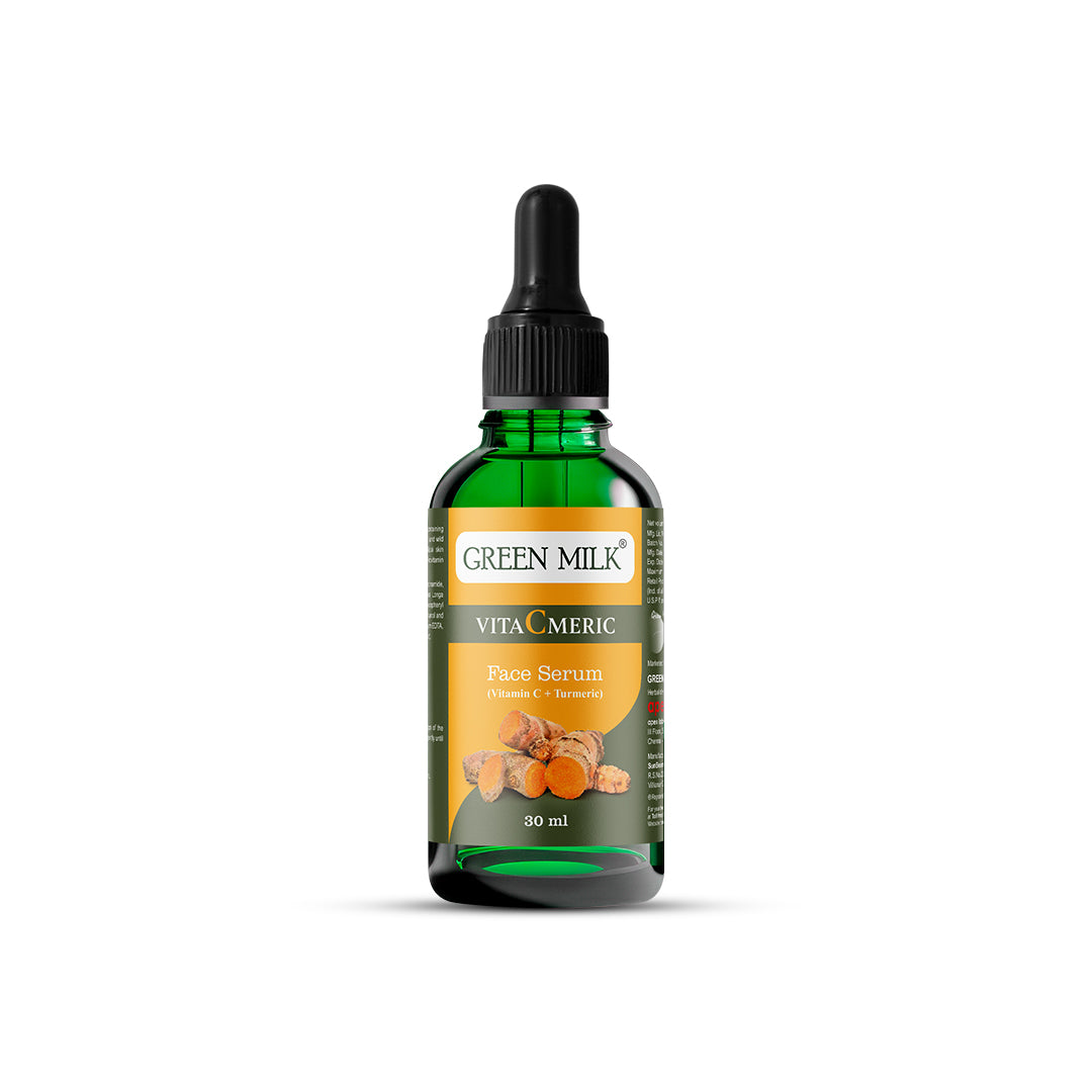 Green Milk VitaCmeric face serum bottle on a white background