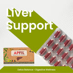APFIL liver support supplement packaging with tablets on a white background