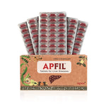 Box of APFIL tablets for liver diseases with blister packs on a white background