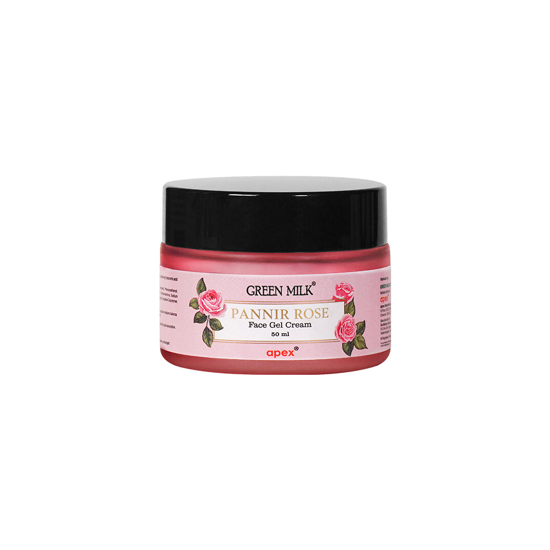 Jar of Green Milk Pannir Rose Face Gel Cream on a white background