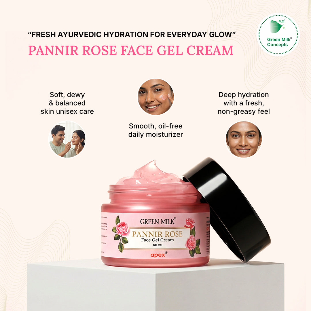 Pannir Rose Face Gel Cream jar with branding and product features on a light background