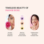 Advertisement for Pannir Rose with a woman holding a rose and text about the product's benefits.