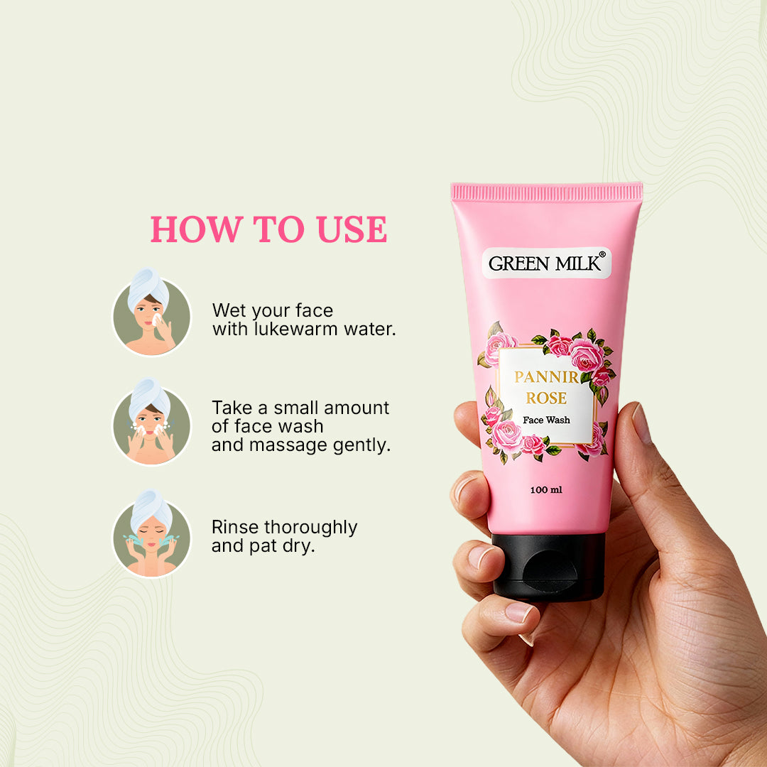 Hyaluronic Acid Face Wash – Gentle Cleanser with Pannir Rose | Hydrating & Cleansing | Green Milk - 100 ml