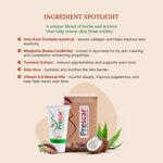 Product packaging with ingredient list on a beige background