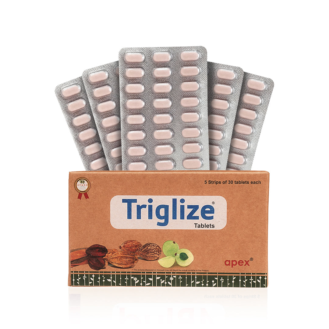 Triglize tablets packaging with 5 strips on a white background